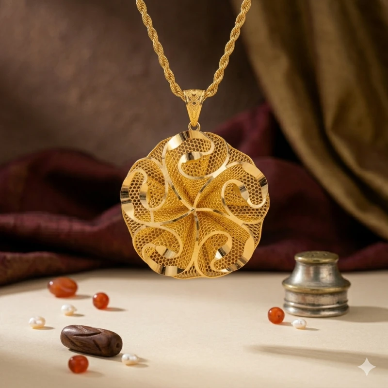 Gül Motif Desenli Kolye Ucu