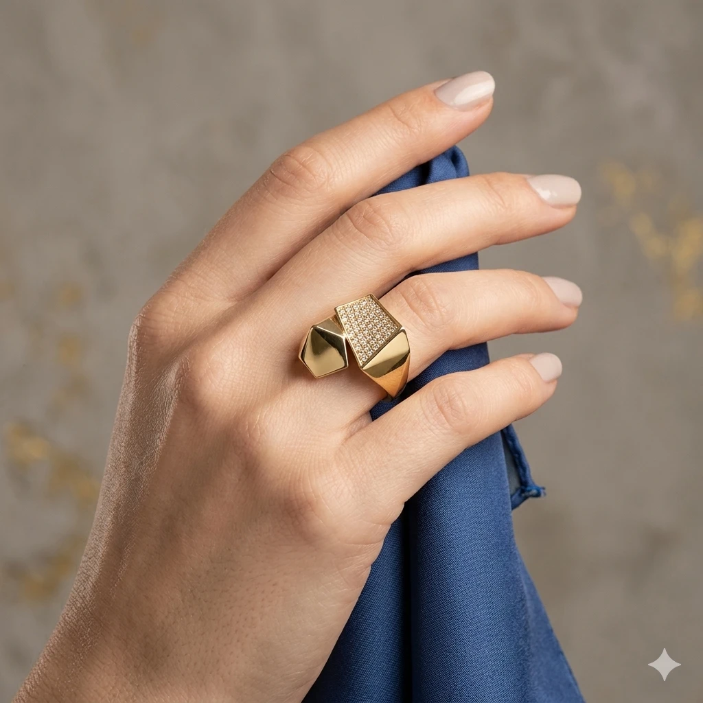 Çift Form Geometrik Altın Yüzük