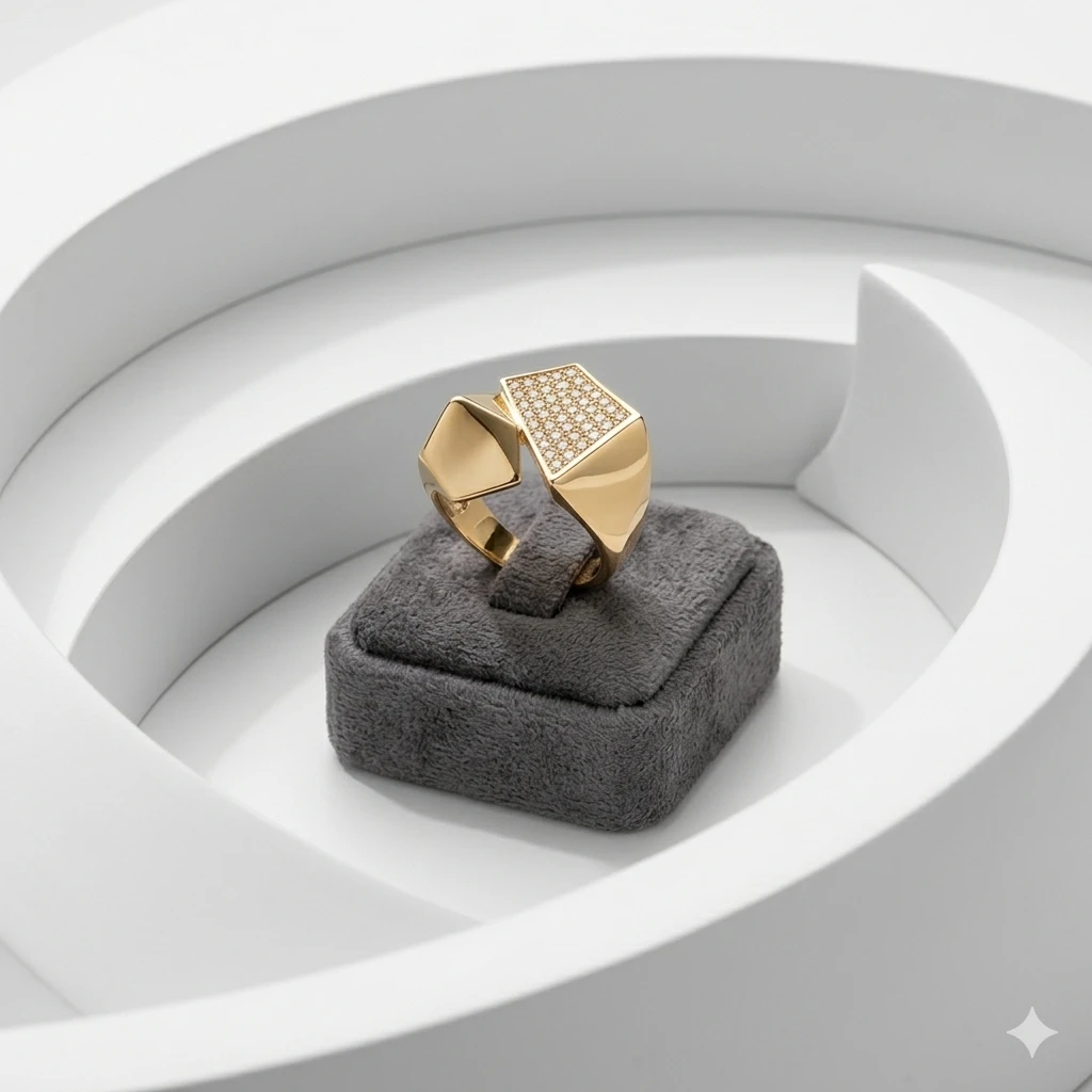 Çift Form Geometrik Altın Yüzük