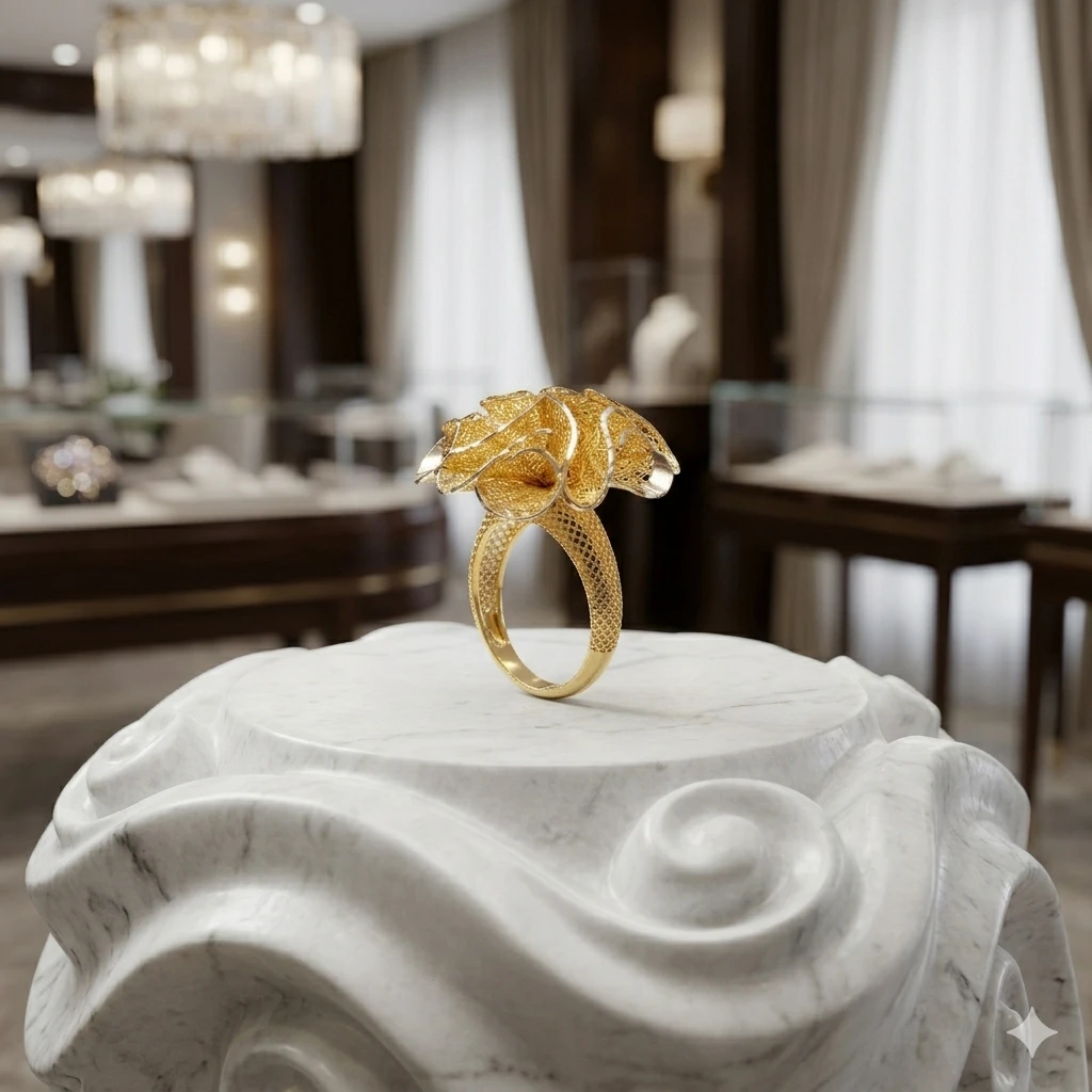 Gül Motifli Altın Yüzük