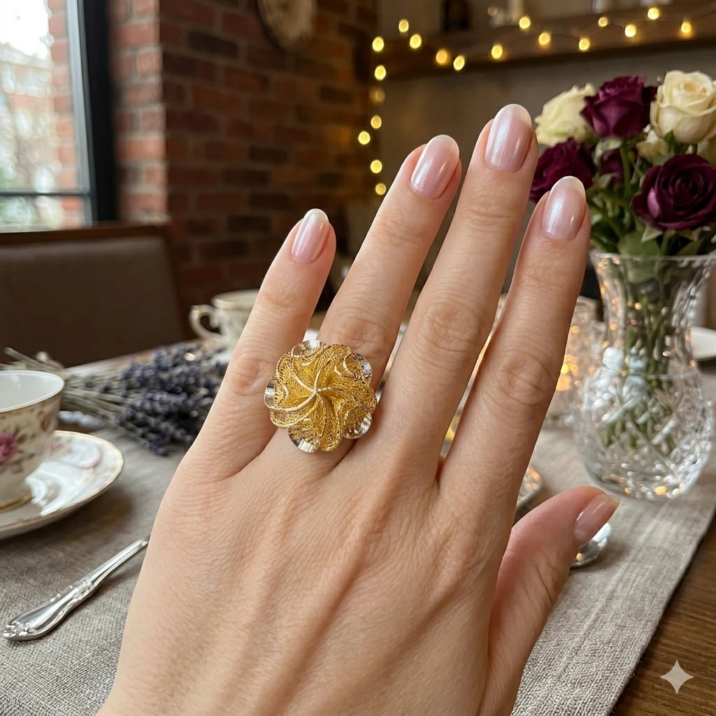 Gül Motifli Altın Yüzük