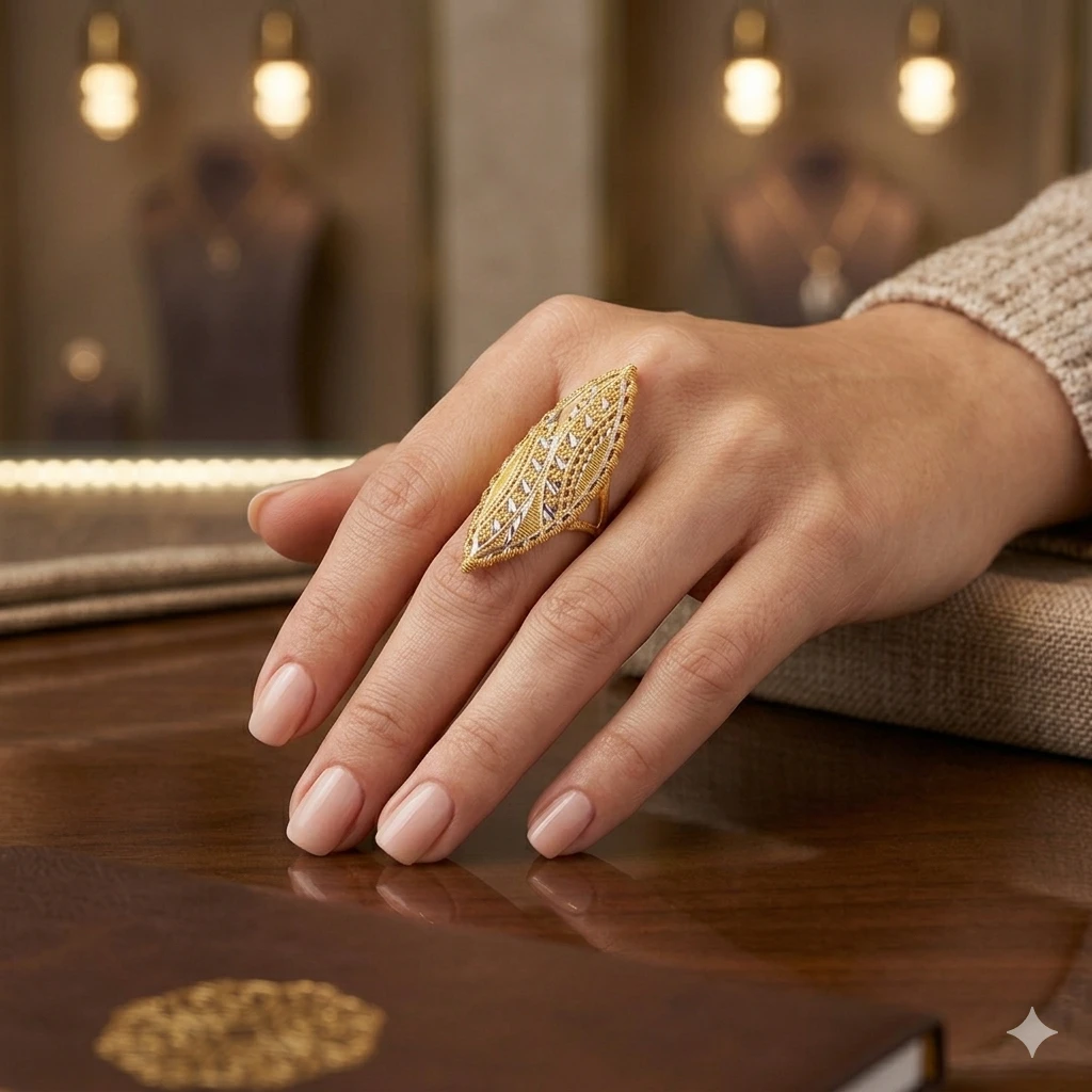 Hint Motifli Altın Yüzük