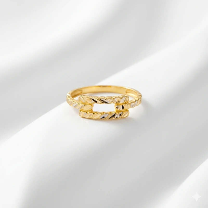 Geometrik Motifli Ajur Altın Yüzük