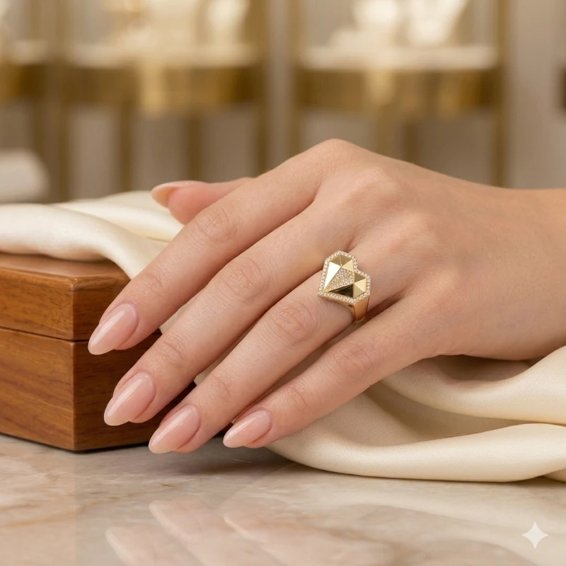 Modern Kalp Form Altın Yüzük