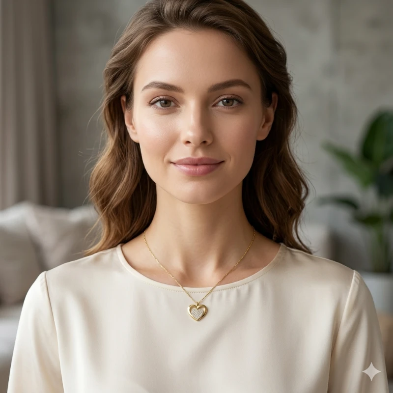 Çift Kalp Işıltı Kolye