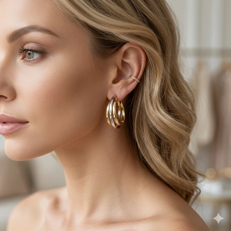 Tricolor Üçlü Halka Küpe