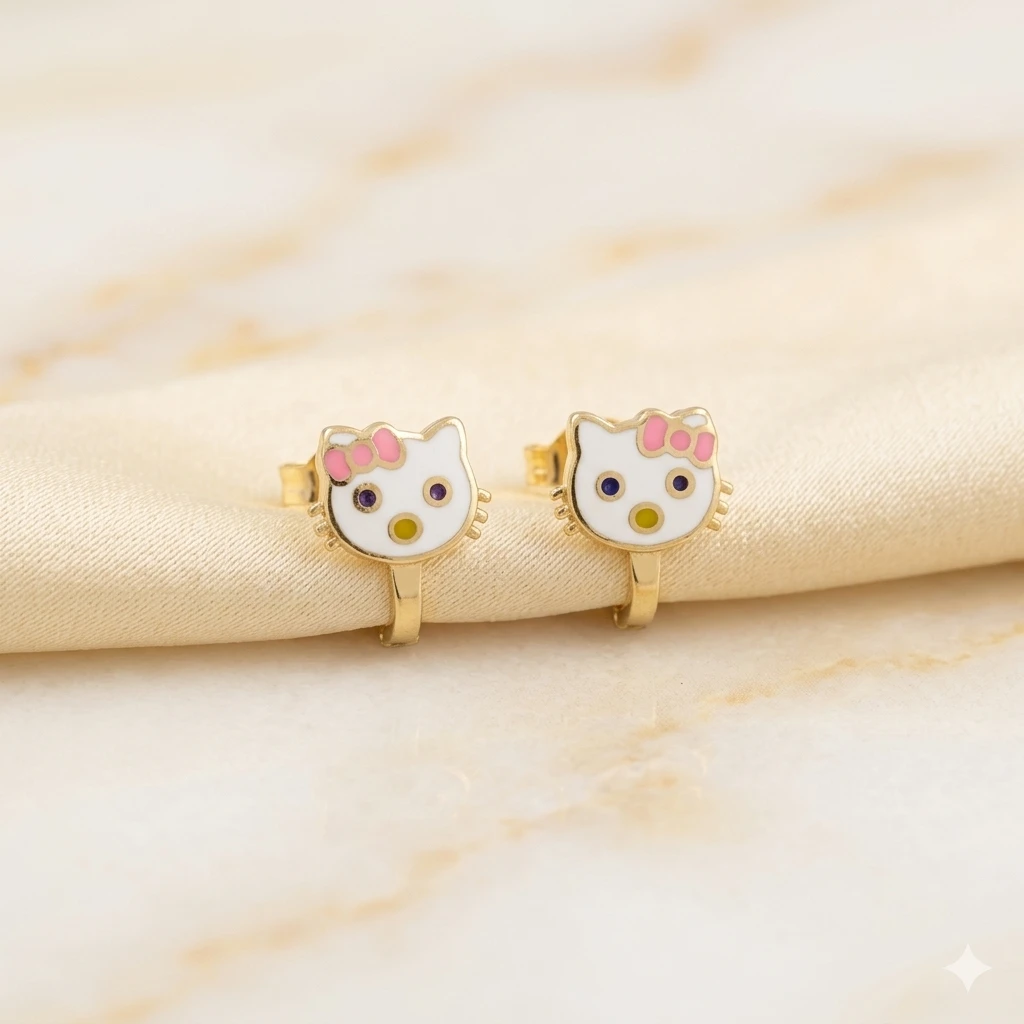 Mini Fiyonklu Kedi Bebek Küpe