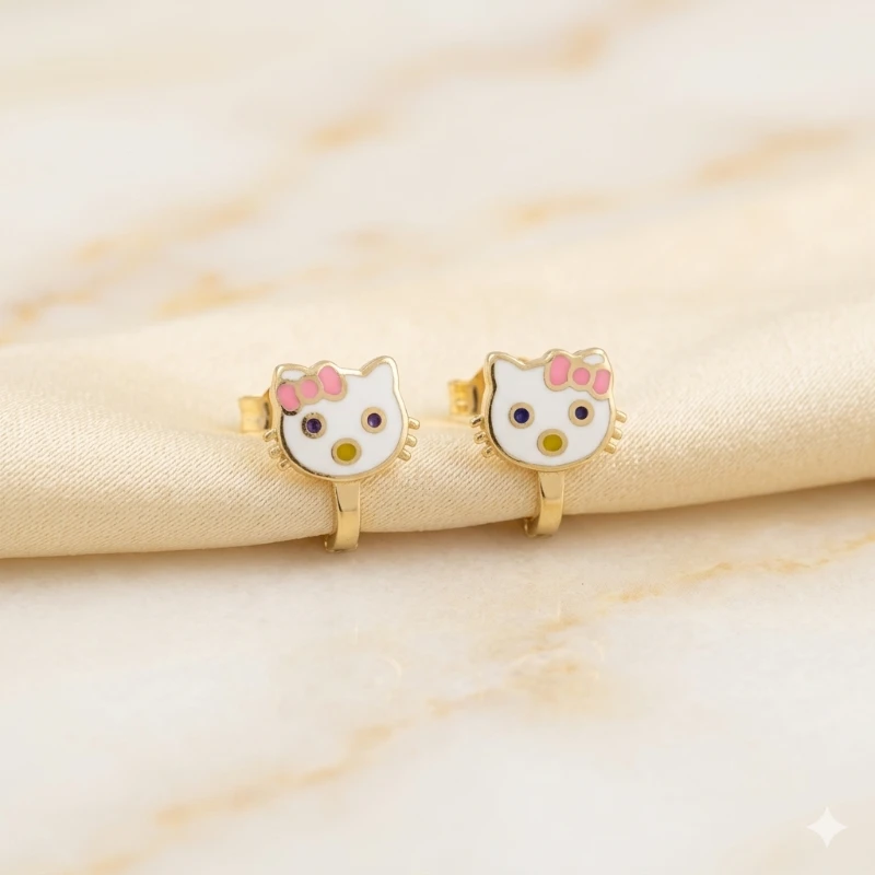 Mini Fiyonklu Kedi Bebek Küpe