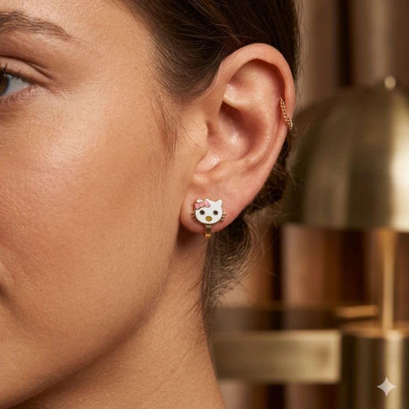 Mini Fiyonklu Kedi Bebek Küpe