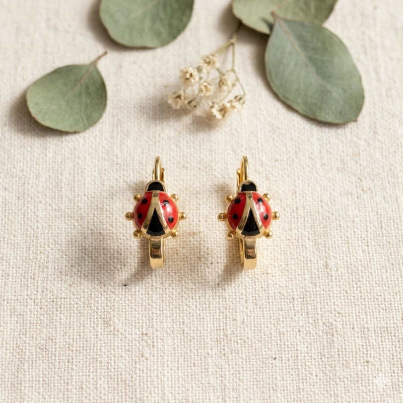 Mini Uğur Böceği Bebek Küpe